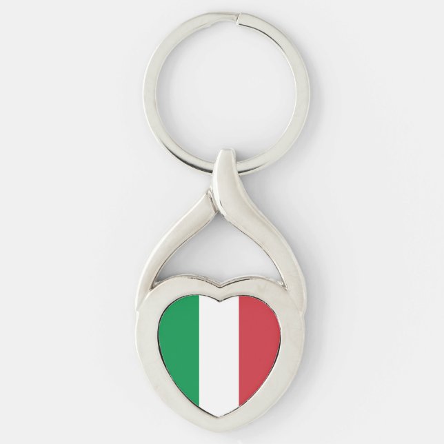 Italiens flagga twisted heart silverfärgad nyckelring (Framsidan)