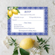 Italiensk Amalfi Citron Blå Kakel Bröllop RSVP-kor