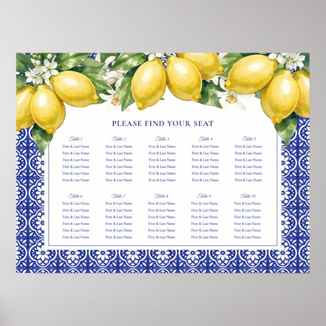 Italiensk Amalfi Citron Bröllops Sätesplan Poster (Framsidan)
