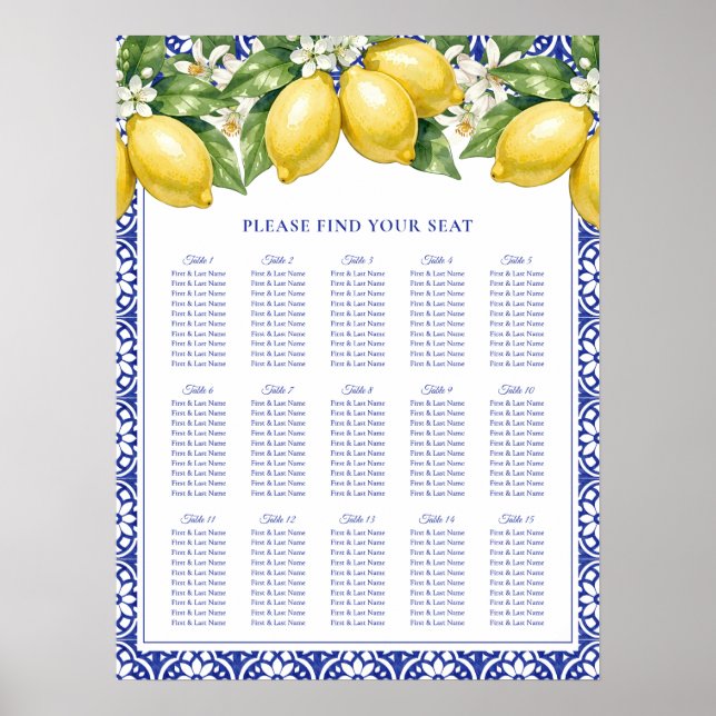 Italiensk Amalfi Citron Bröllops Sätesplan Poster (Framsidan)