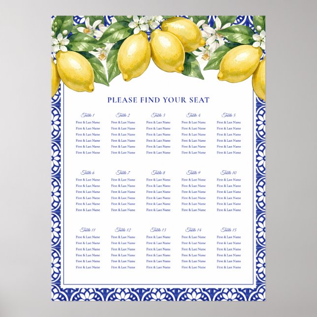 Italiensk Amalfi Citron Bröllopsplatskarta Poster (Framsidan)