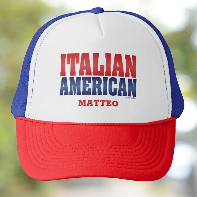 Italiensk amerikansk Personlig Truckerkeps (Italian American Bold Red and Navy Fonts Personalized Trucker Hat)