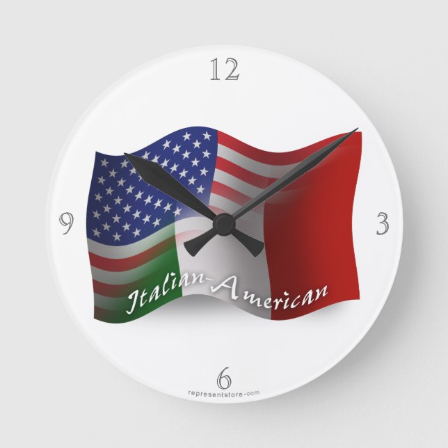Italiensk-amerikansk Wave-Flagga Rund Klocka (Framsida)