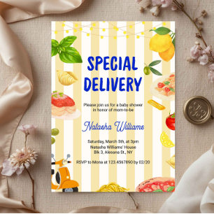 Italiensk Baby Shower Special Delivery Lemon Pasta Inbjudningar