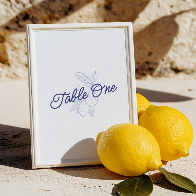 Italiensk Blå & Gul Citron Bröllops Bordnummer Inbjudningar (Italian Blue & Yellow Lemon Wedding Table Number)