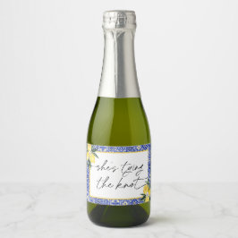 Italiensk blå kakel bröllopsdusch champagne