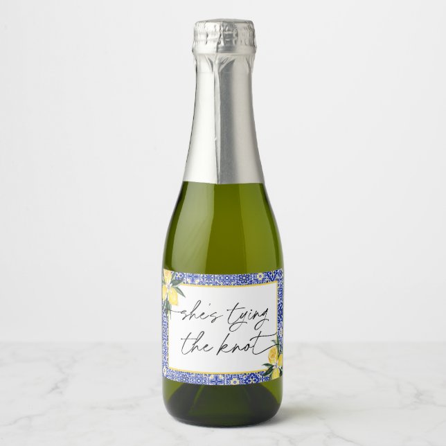Italiensk blå kakel bröllopsdusch champagne (Framsida)