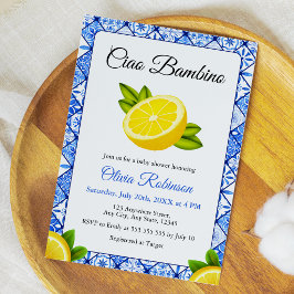 Italiensk blå kakel Ciao Bambino Baby Shower Inbjudningar