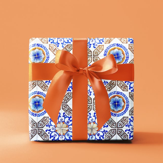 Italiensk blå mosaikinslagspapper presentpapper (Skapare uppladdad)