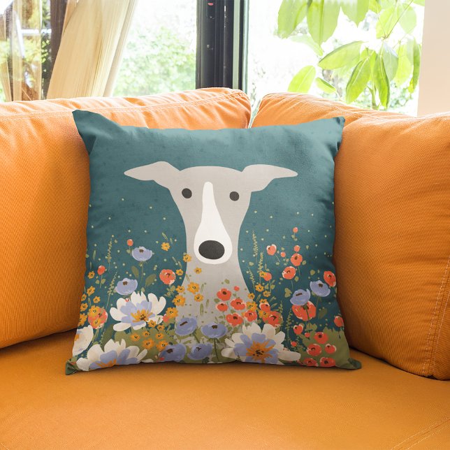 Italiensk Blommigt för Greyhound Whipper Cute Hund Kudde (Skapare uppladdad)