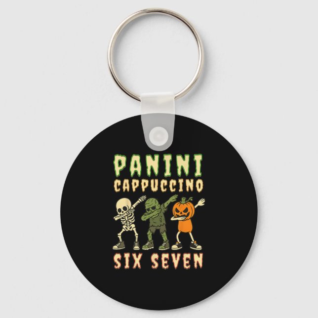 Italiensk Brainrot Halloween Panini Cappuccino Six Nyckelring (Framsida)