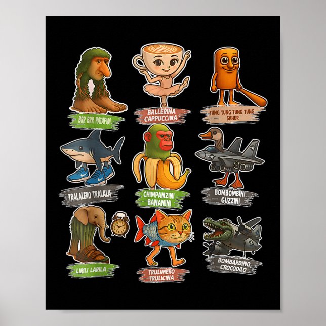 Italiensk Brainrot Meme Rollig Alla Brainrot Djur  Poster (Framsidan)
