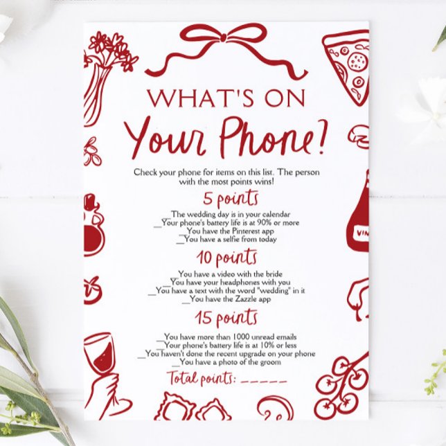 Italiensk Bröllopsdusch-lek - Vad har du för dig p Inbjudningar (Italian What's On Your Phone Bridal Shower Game)