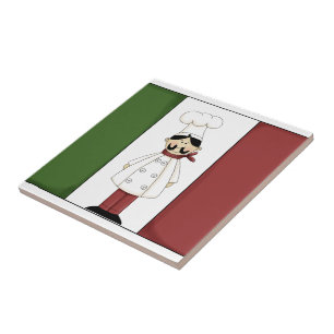 Italiensk Chef #6 med flagga Tile Kakelplatta