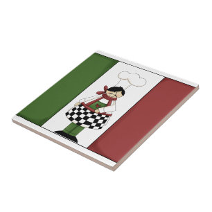 Italiensk Chef #8 med flagga Tile Kakelplatta