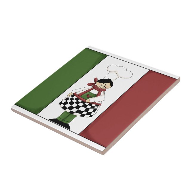 Italiensk Chef #8 med flagga Tile Kakelplatta (Sidan)