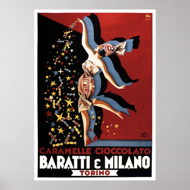 ITALIENSK CHOCOLATE BARATTI & MILANO c. 1920 Poster (Framsidan)