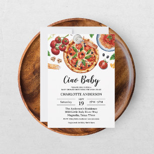Italiensk Ciao Baby Pizza Röda Baby Shower Inbjudningar