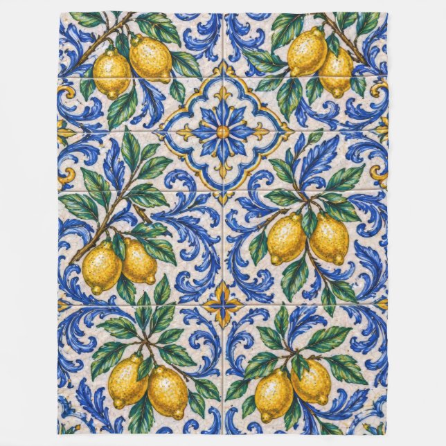 Italiensk citron Azulejo-platta Fleecefilt (Framsidan)