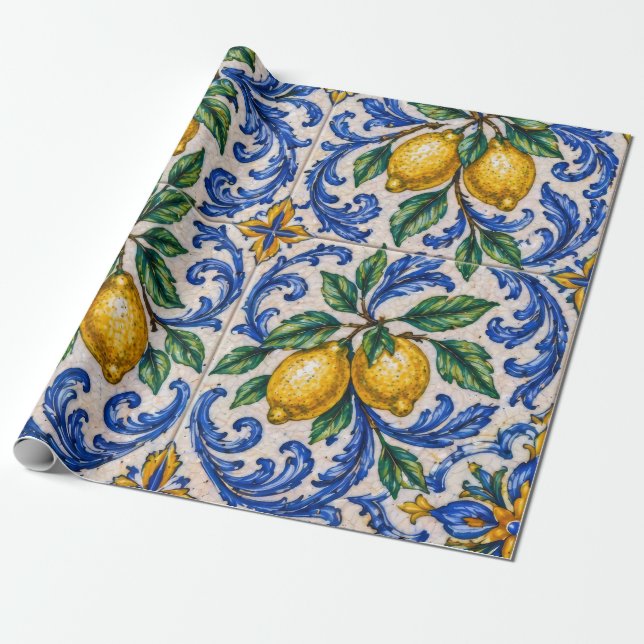 Italiensk citron Azulejo-platta Presentpapper (Utrullad)