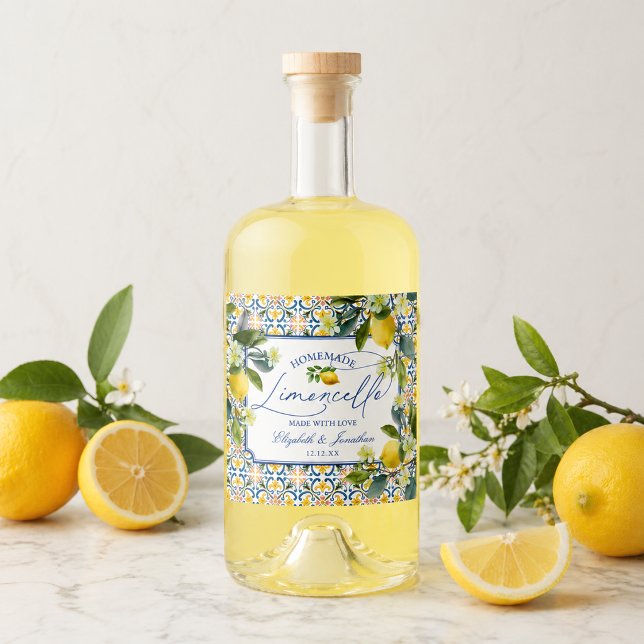 Italiensk Citron Limoncello Spritflaskor Etikett (Italian Lemon Limoncello Liquor Bottle Label)