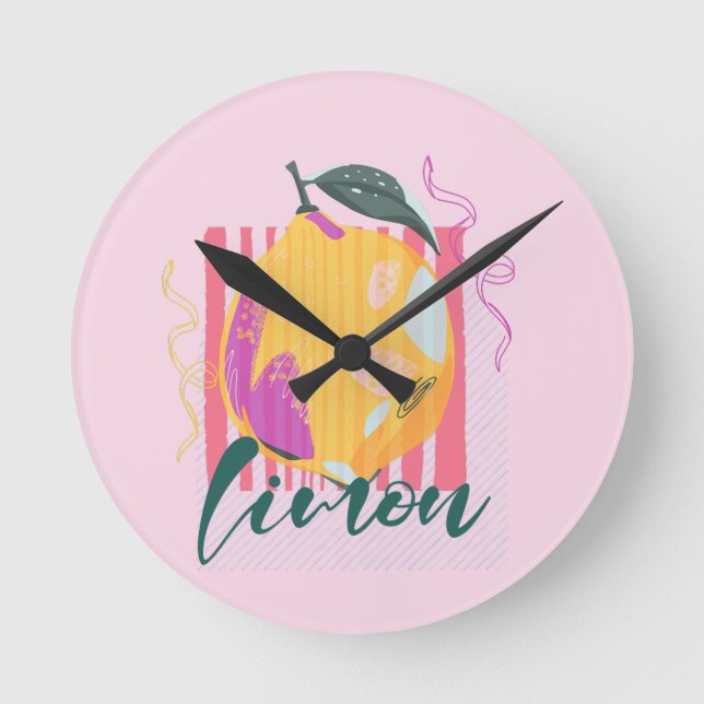 Italiensk citron rosa rund klocka (Framsida)