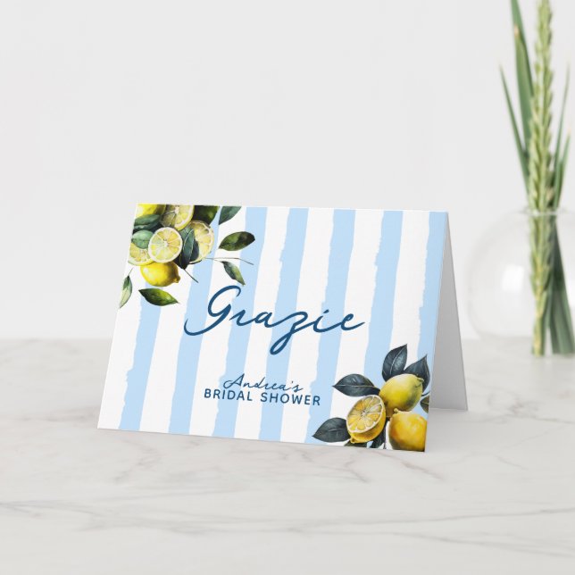 Italiensk citrongruva bröllopsdusch  tack kort (Framsida)