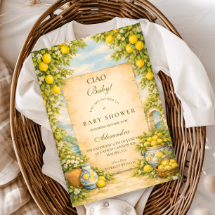 Italiensk citronträdgårds baby shower inbjudningar