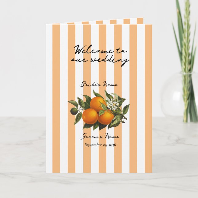 Italiensk citrus orange bröllopsordning program (Framsida)