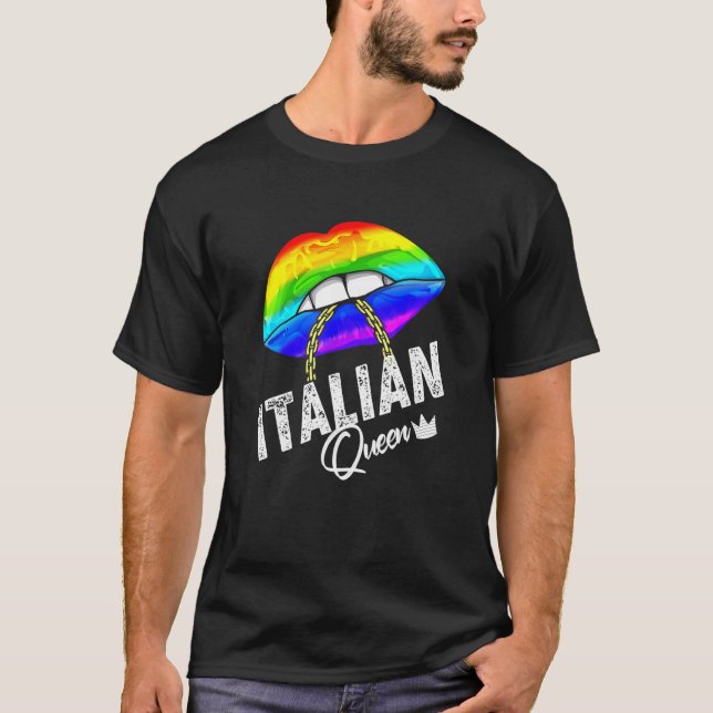 Italiensk drottning Lgbtq Gay pride Flagga Läppar  T Shirt (Framsida)