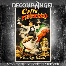 Italiensk Espresso Kaffeaffisch Dekoupage