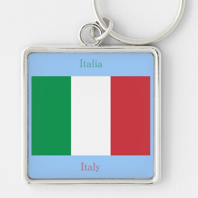 italiensk flagga Keychain Fyrkantig Silverfärgad Nyckelring (Framsidan)