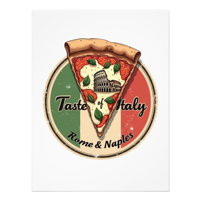 Italiensk Flagga med Vintage Rom & Neapel Pizza Fototryck (Framsidan)