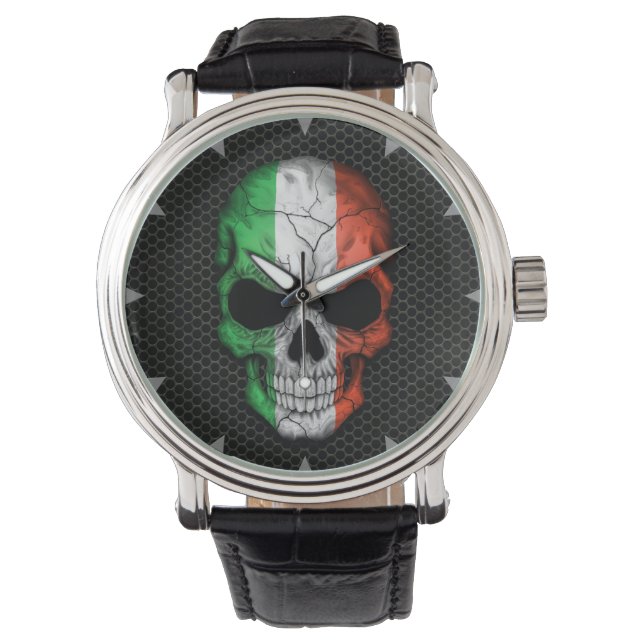 Italiensk Flagga Skull på Steel Mesh Graphic Armbandsur (Framsida)