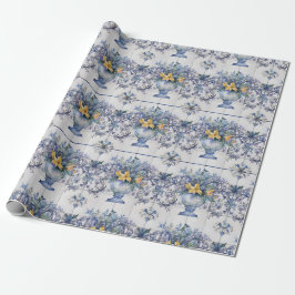 Italiensk flaska blå och vit blomvas decoupage presentpapper