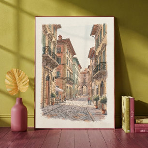 Italiensk gränd akvarell arkitektur gata poster