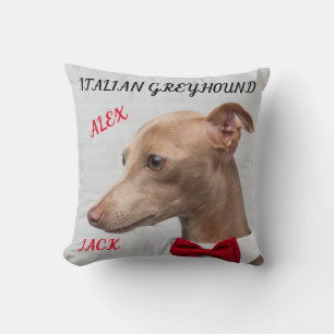 ITALIENSK GREYHOUND DEKORATIV KUDDE MED NAMN/MEDDE