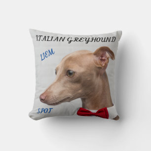 ITALIENSK GREYHOUND DEKORATIV KUDDE MED NAMN/MEDDE