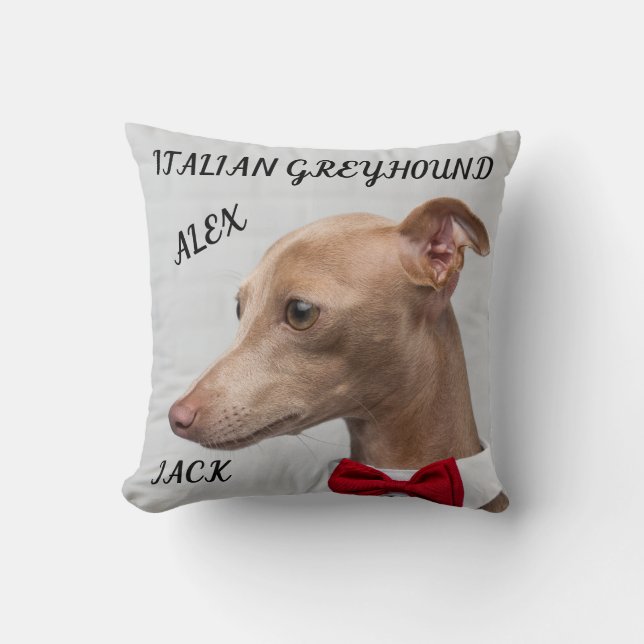 ITALIENSK GREYHOUND DEKORATIV KUDDE MED NAMN/MEDDE (Framsida)