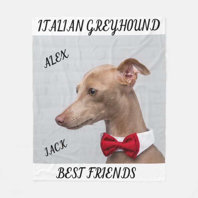 ITALIENSK GREYHOUND FLEECE BLANKET MED NAMN. (Framsidan)