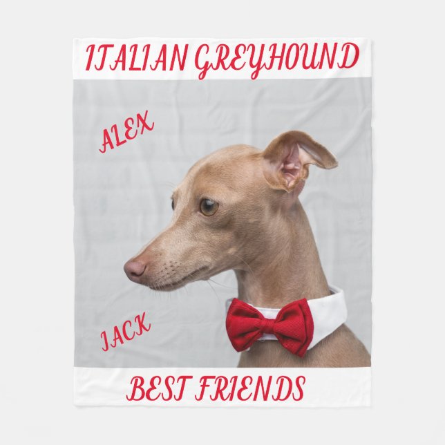 ITALIENSK GREYHOUND FLEECE BLANKET MED NAMN. (Framsidan)