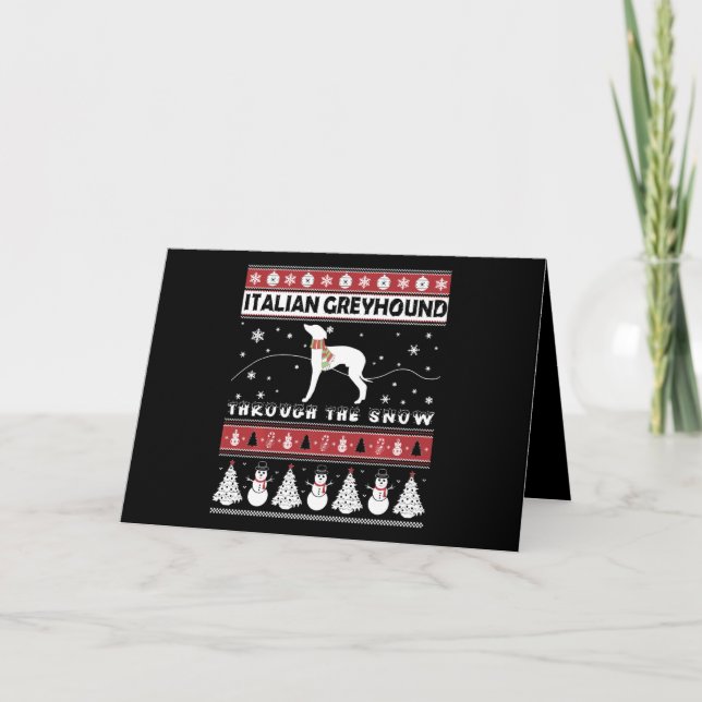 Italiensk Greyhound Genom Snö Söt Jul Kort (Framsida)