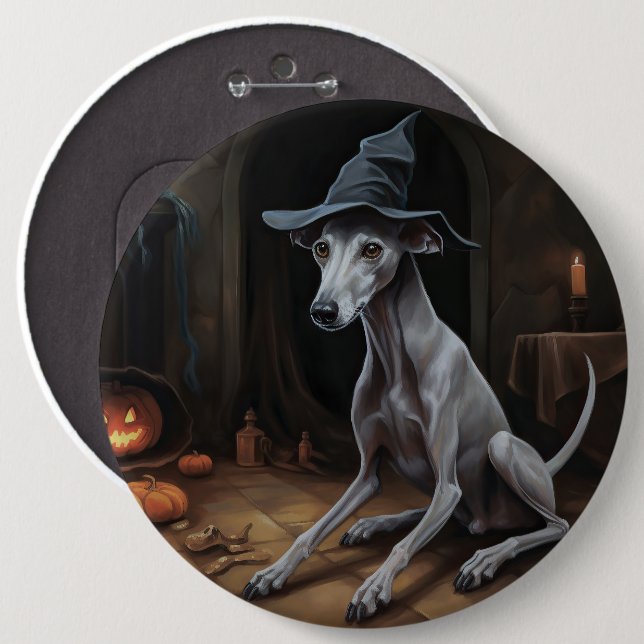 Italiensk Greyhound Pumpakvar Halloween Skräckinja Knapp (Framsida & baksida)
