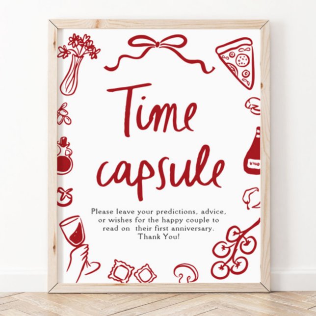 Italiensk Handritad Bröllopsdusch Tidskapsel Skylt (Italian Hand Drawn Bridal Shower Time Capsule Sign)