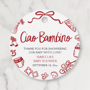 Italiensk Handritad Pizza Ciao Bambino Baby Shower Gåvor Etiketter