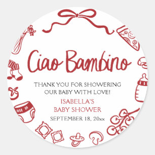 Italiensk Handritad Pizza Ciao Bambino Baby Shower Runt Klistermärke