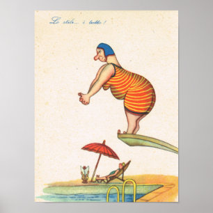 Italiensk humor för vintage, fet damdykning poster