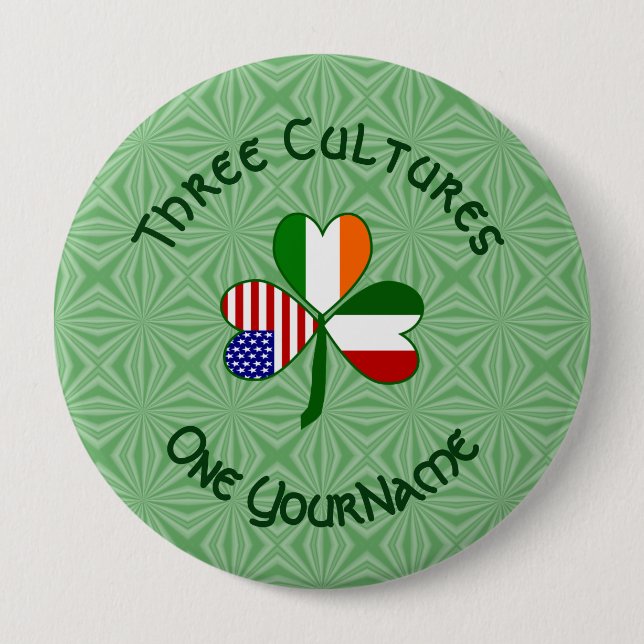 Italiensk irländsk amerikansk Shamrock Flagga Pers Knapp (Framsida)