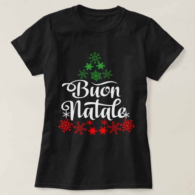 Italiensk julbuon Natale Snowflake Italien Träd T Shirt (Design framsida)