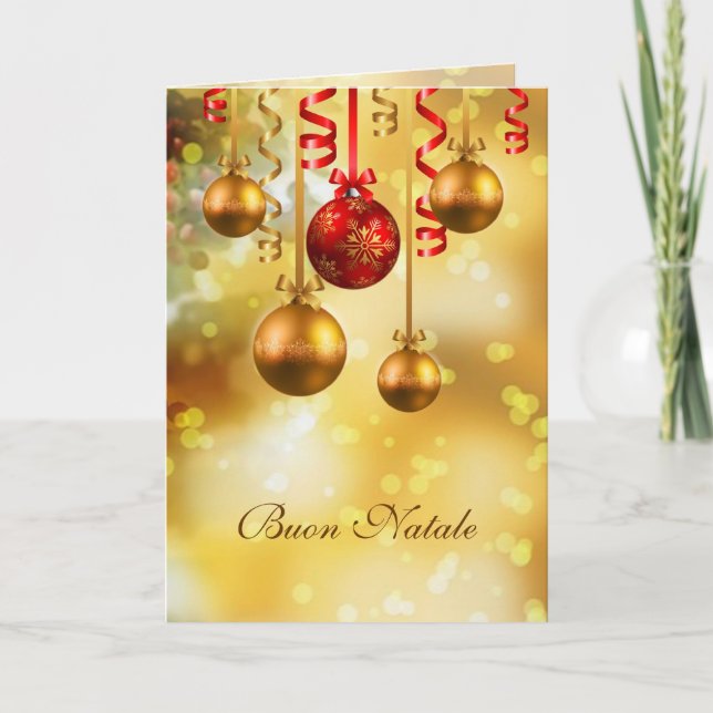 Italiensk julkort med baubles och rosett band helgkort (Framsida)